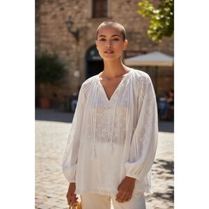 SHYANNE WOMEN'S LONG SLEEVE EMBROIDERED CREAM BOHO BLOUSE  XL